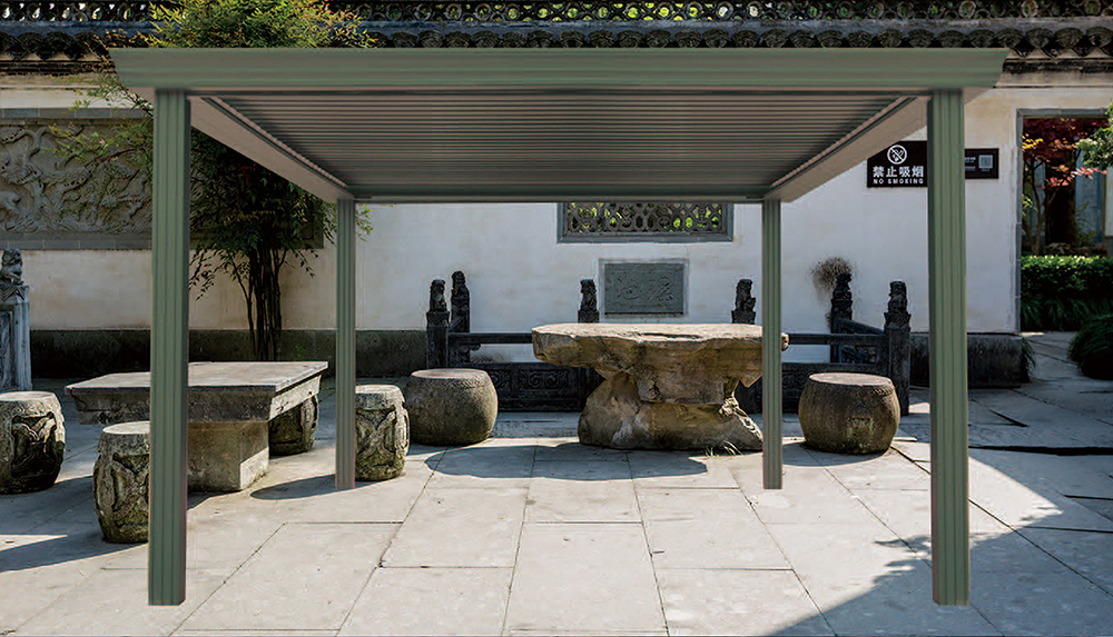 电动遮阳防雨百叶凉亭