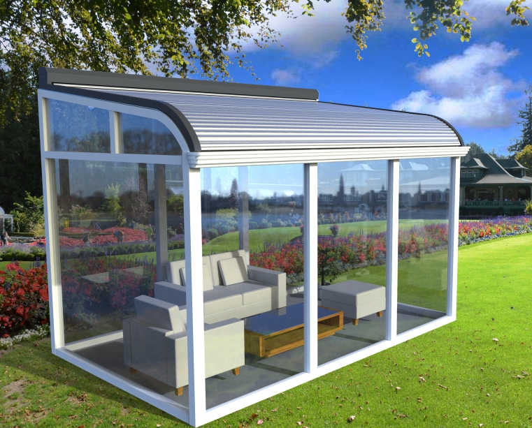 阳光房铝合金遮阳天幕_弯弧